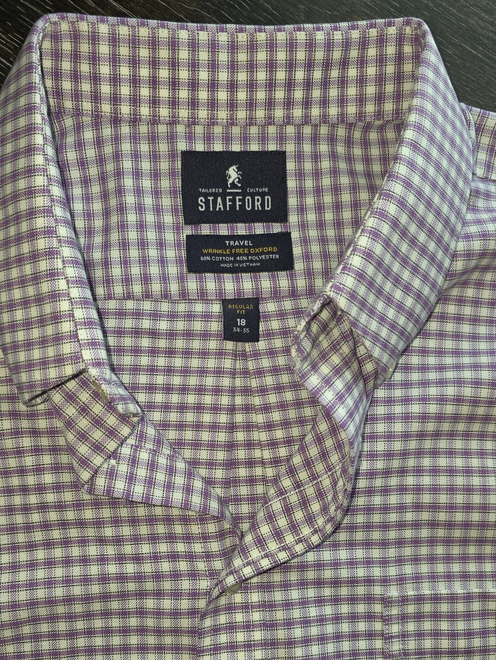 Stafford Men's Lilac and White Check Dress Shirt